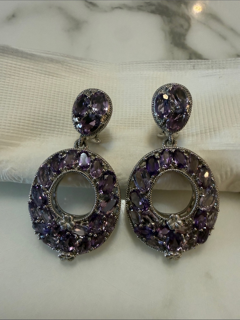 Judith Ripka Sterling silver and amethyst chandelier earrings